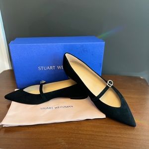 Stuart Weitzman Crystal Buckle Flat.  Black Suede. Size 9B (39.5). NEW